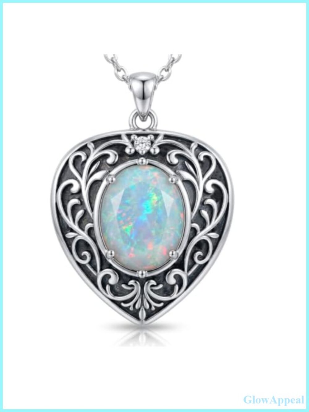 Sterling Silver Opal Moissanite Pendant Necklace Dainty 18+2 Inch for Women